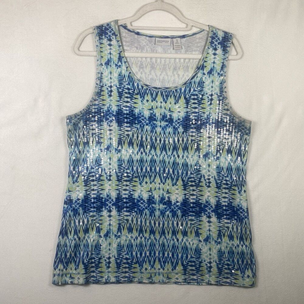 Zenergy by Chico’s Blue Sequin Tank Top – Size 3